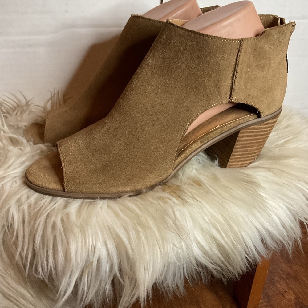Lucky Brand Tan Open-Toe zip Heeled Booties NWD - Picture 5 of 14